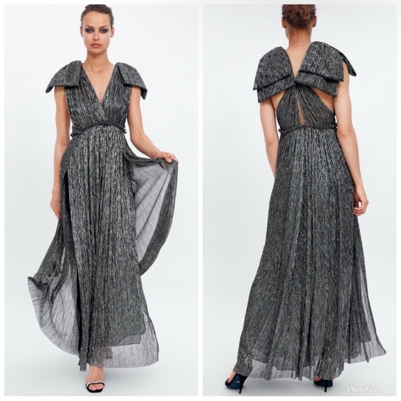 ZARA Limited Edition Maxi Dress With Metallic Silver Thread Size M - Picture 2 of 12